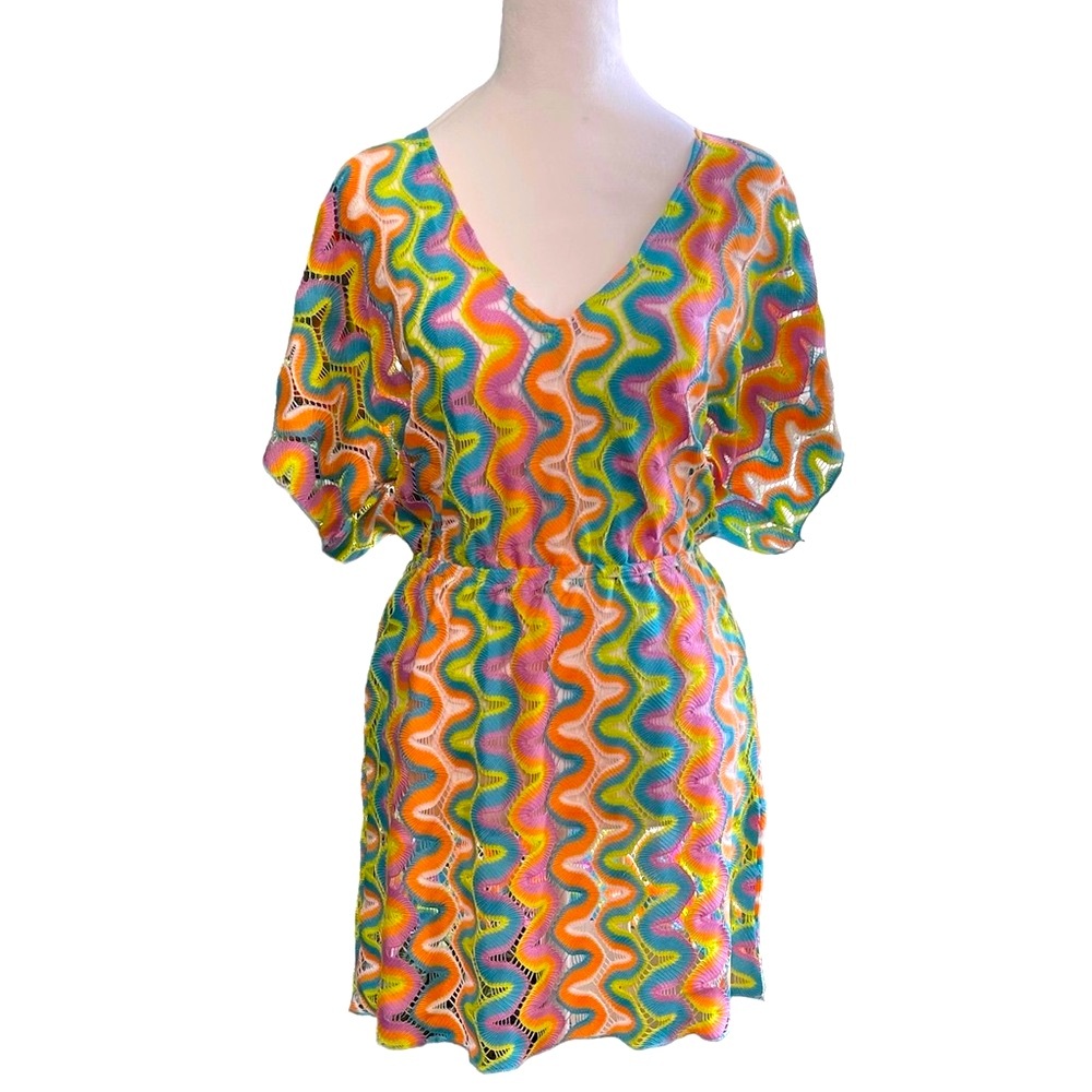 BECCA Women’s  Modwave Crochet Tunic Cover-Up Dress Multi size XS-S